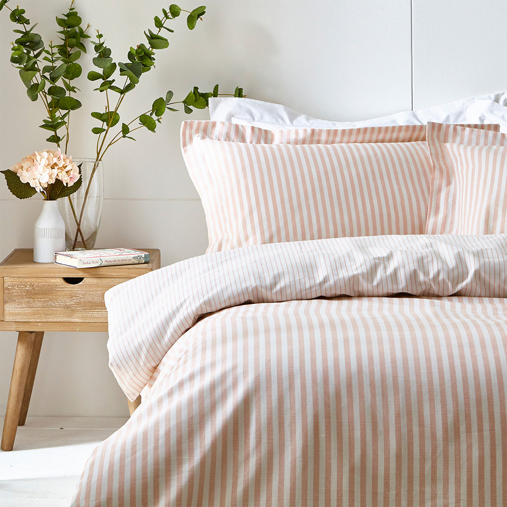 Hebden Stripe 100% Cotton Duvet Cover Set Blush