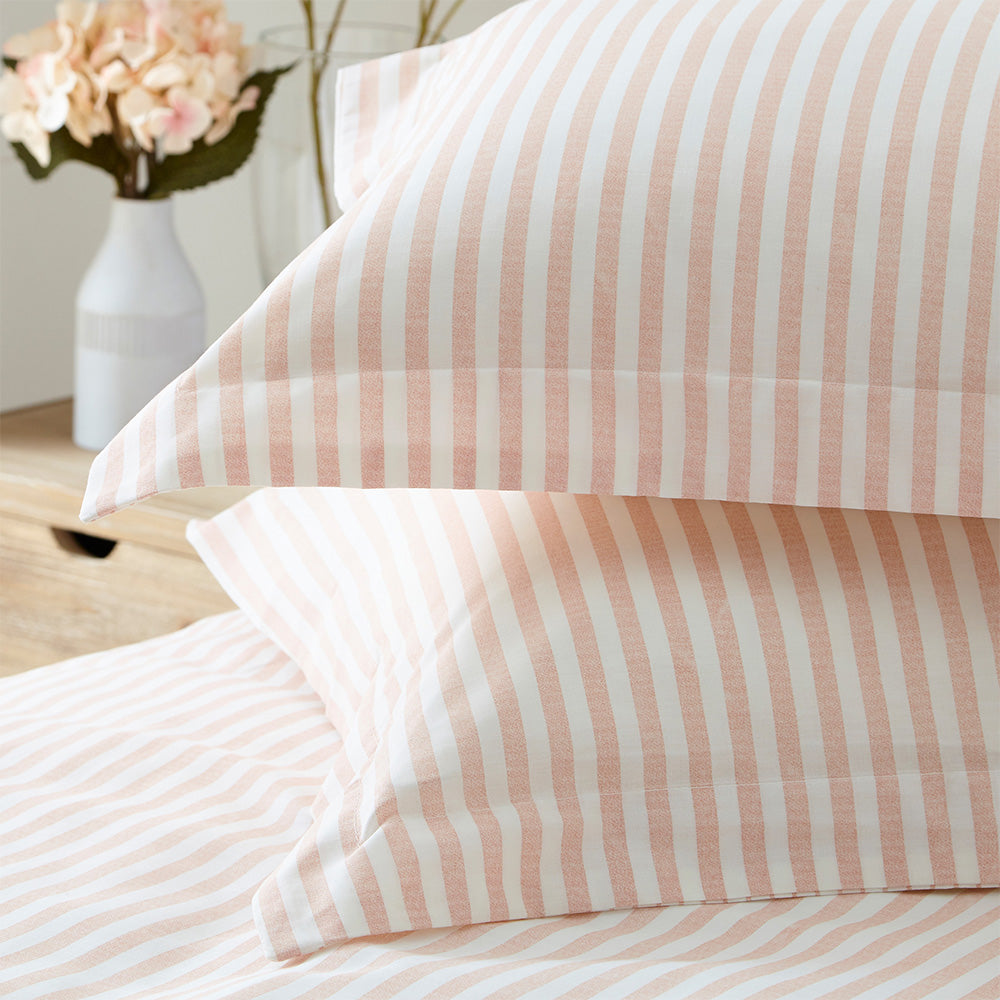 Hebden Stripe 100% Cotton Duvet Cover Set Blush