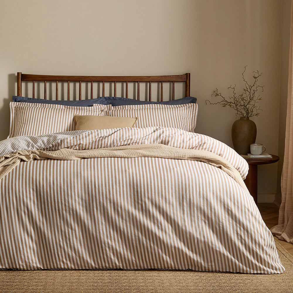 Striped Brown Bedding - Hebden Stripe 100% Cotton Duvet Cover Set Caramel Yard