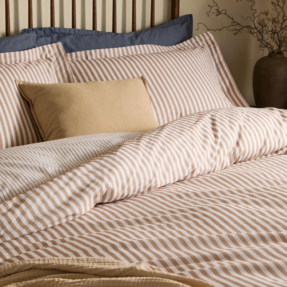 Hebden Stripe 100% Cotton Duvet Cover Set Caramel