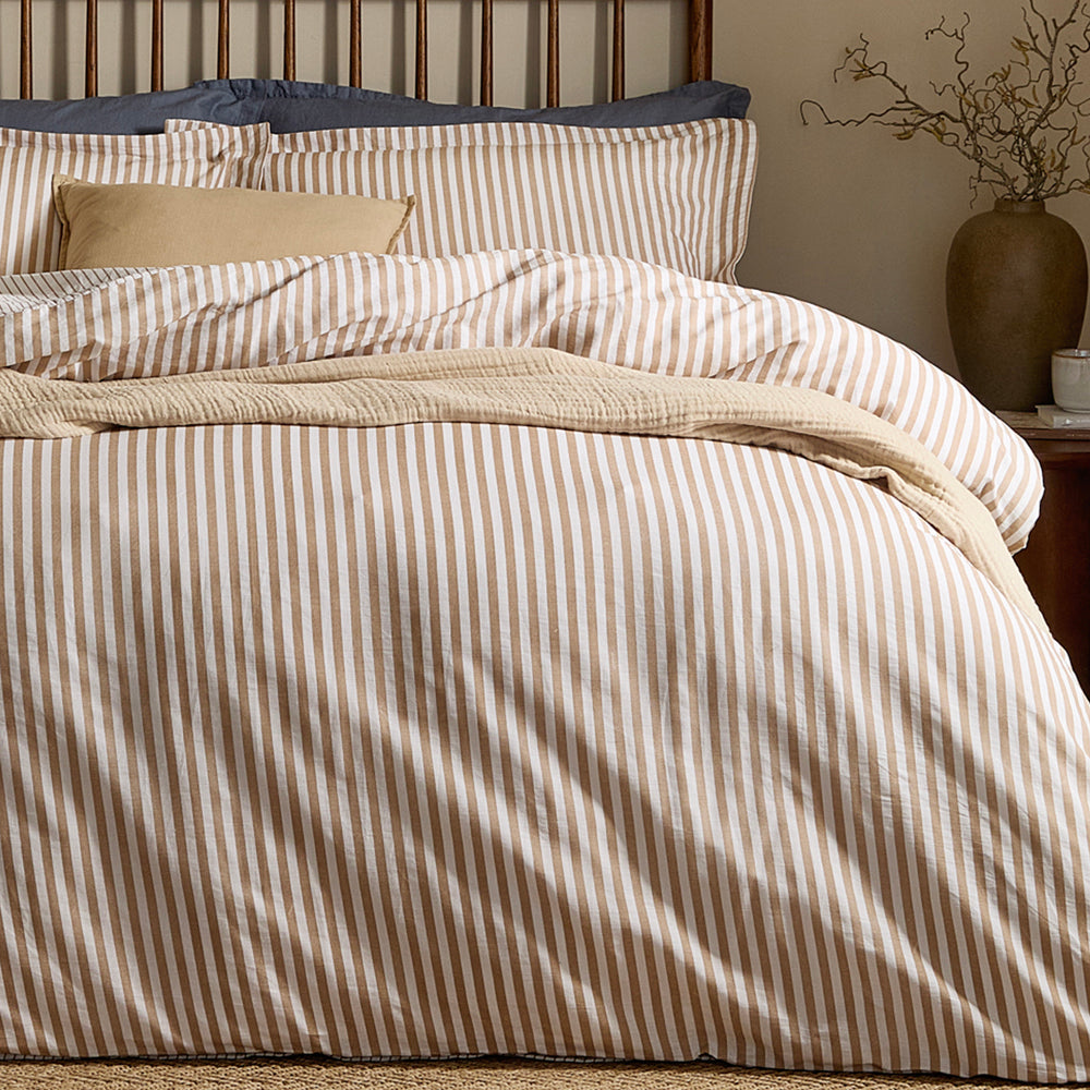 Hebden Stripe 100% Cotton Duvet Cover Set Caramel