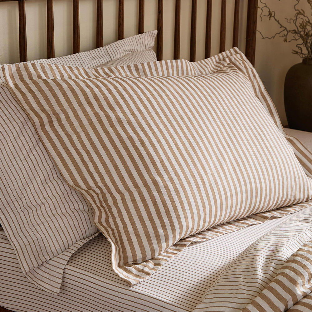 Hebden Stripe 100% Cotton Duvet Cover Set Caramel