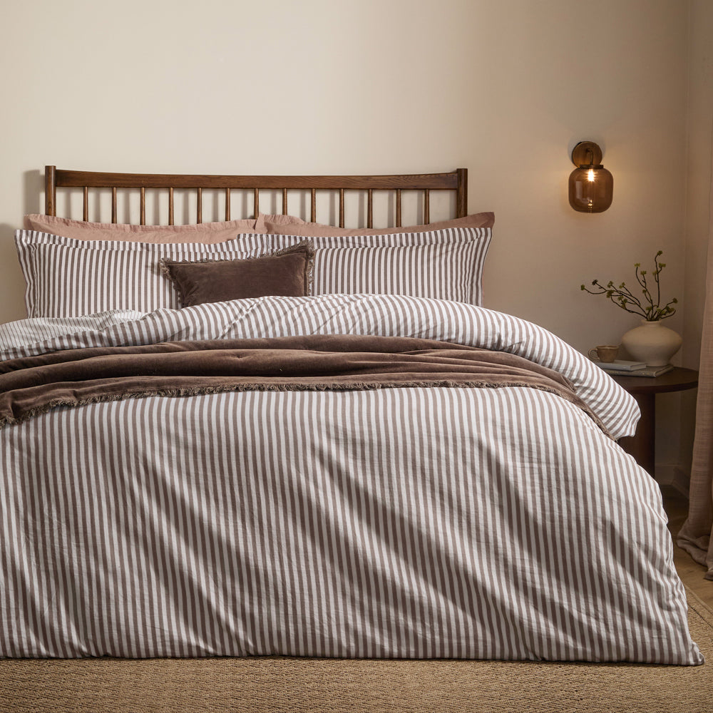Striped Brown Bedding - Hebden Stripe 100% Cotton Duvet Cover Set Espresso Brown Yard