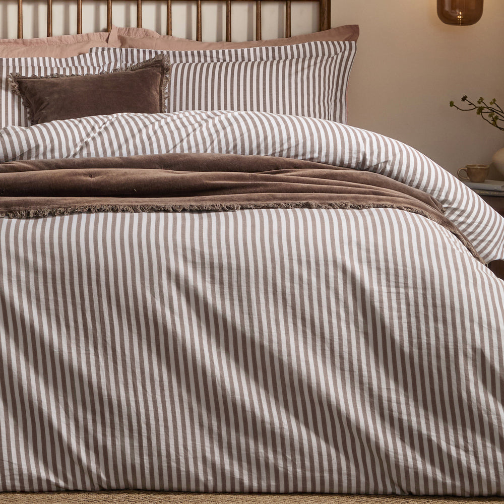 Hebden Stripe 100% Cotton Duvet Cover Set Espresso Brown
