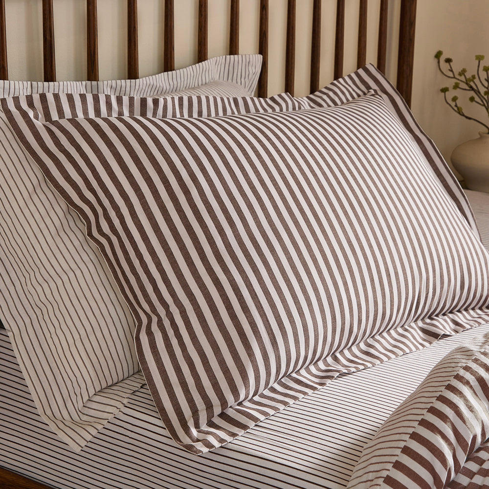 Hebden Stripe 100% Cotton Duvet Cover Set Espresso Brown