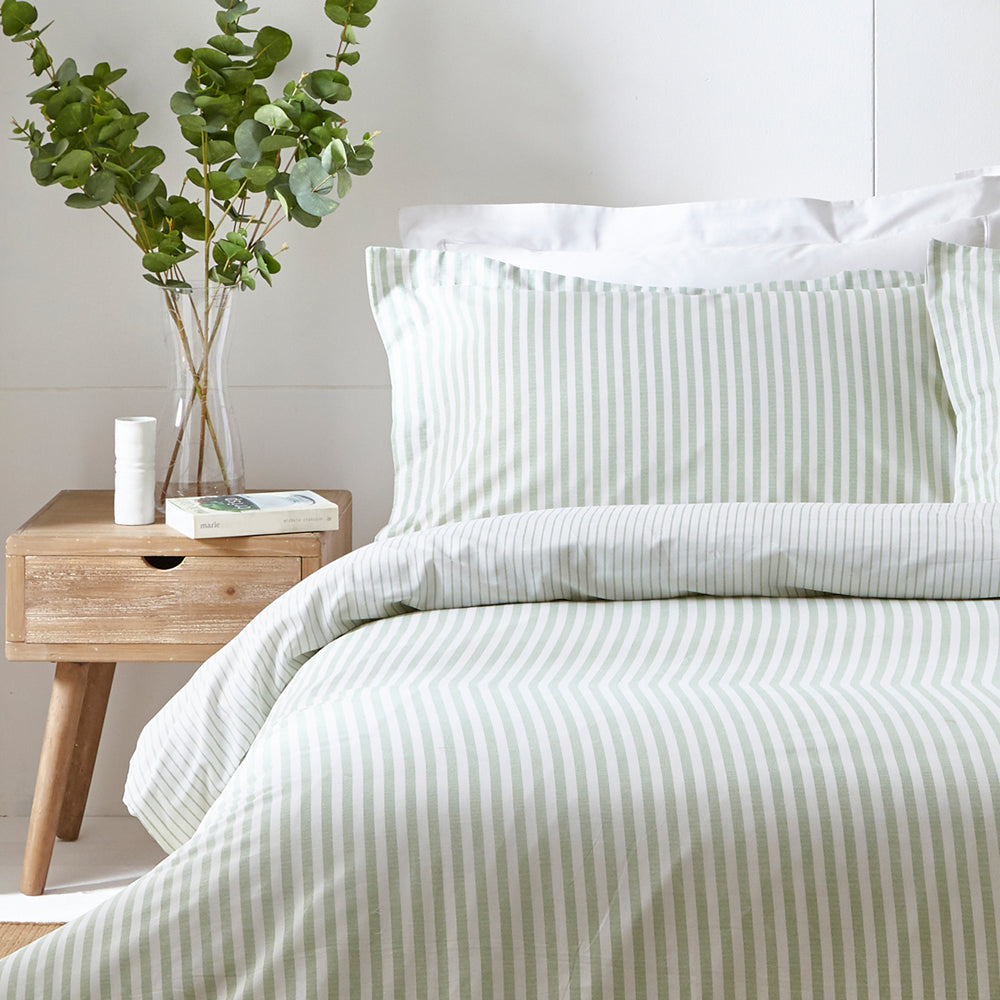 Hebden Stripe 100% Cotton Duvet Cover Set Eucalyptus
