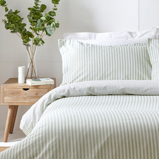 Hebden Green Mélange Stripe 100% Cotton Duvet Cover Set | Eucalyptus ...