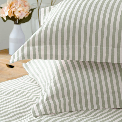 Striped Green Bedding - Hebden Mélange Stripe 100% Cotton Duvet Cover Set Eucalyptus Yard