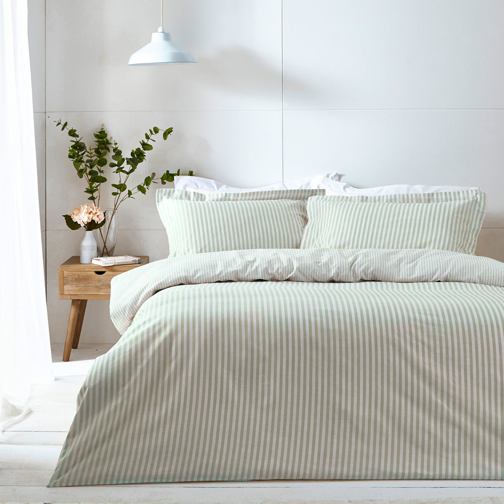 Hebden Stripe 100% Cotton Duvet Cover Set Eucalyptus