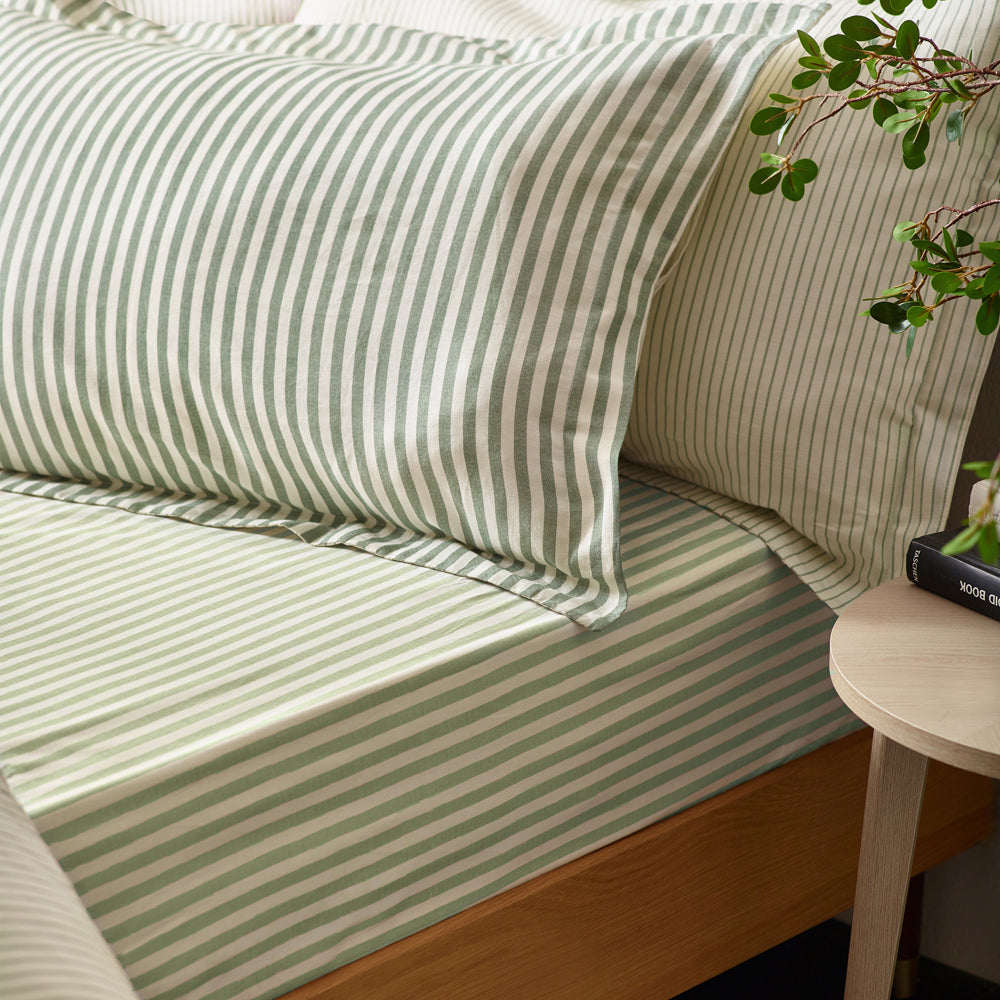 Hebden Stripe 100% Cotton Duvet Cover Set Forest