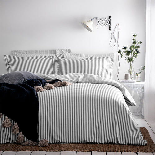 Striped Grey Bedding - Hebden Mélange Stripe 100% Cotton Duvet Cover Set Grey Yard