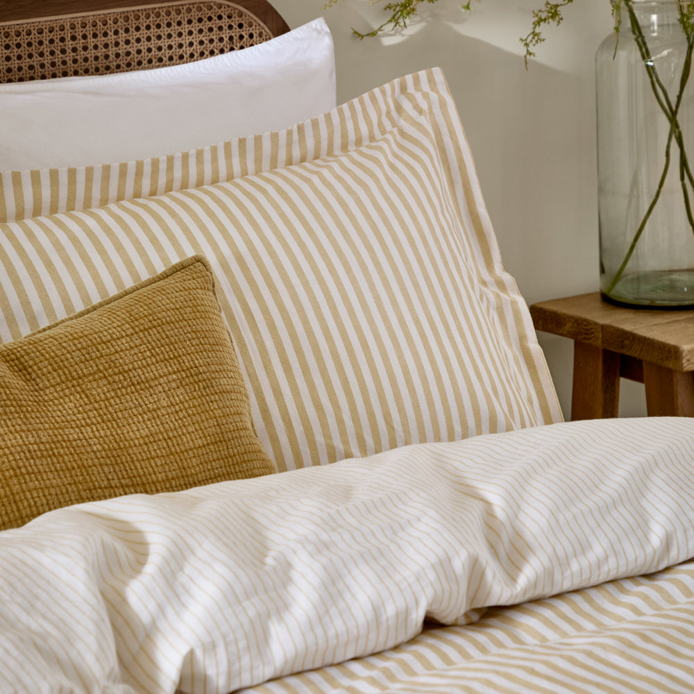 Hebden Stripe 100% Cotton Duvet Cover Set Honey Yellow