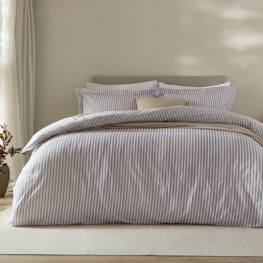Striped Purple Bedding - Hebden Stripe 100% Cotton Duvet Cover Set Mauve Yard