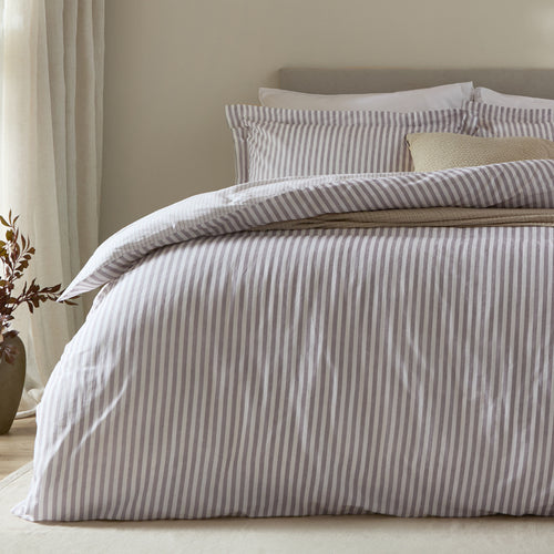 Hebden Mélange Stripe 100% Cotton Duvet Cover Set Mauve