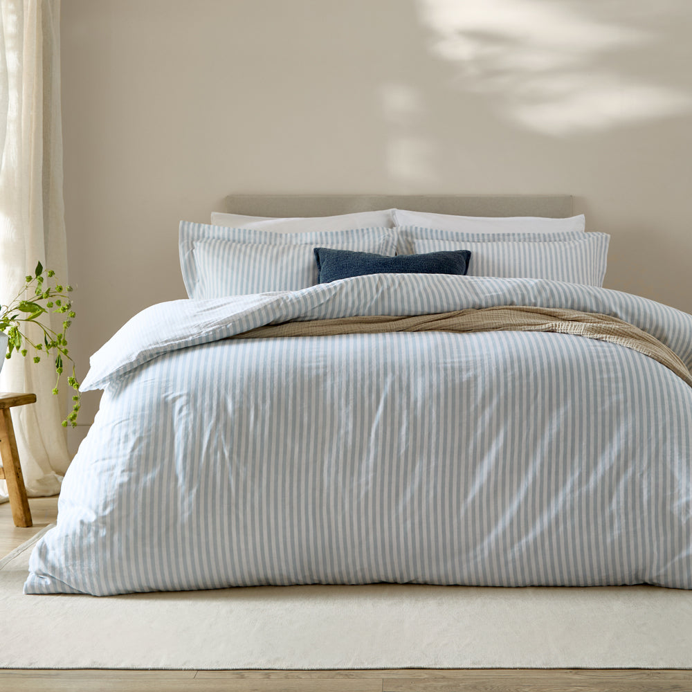 Striped Blue Bedding - Hebden Stripe 100% Cotton Duvet Cover Set Mineral Blue Yard