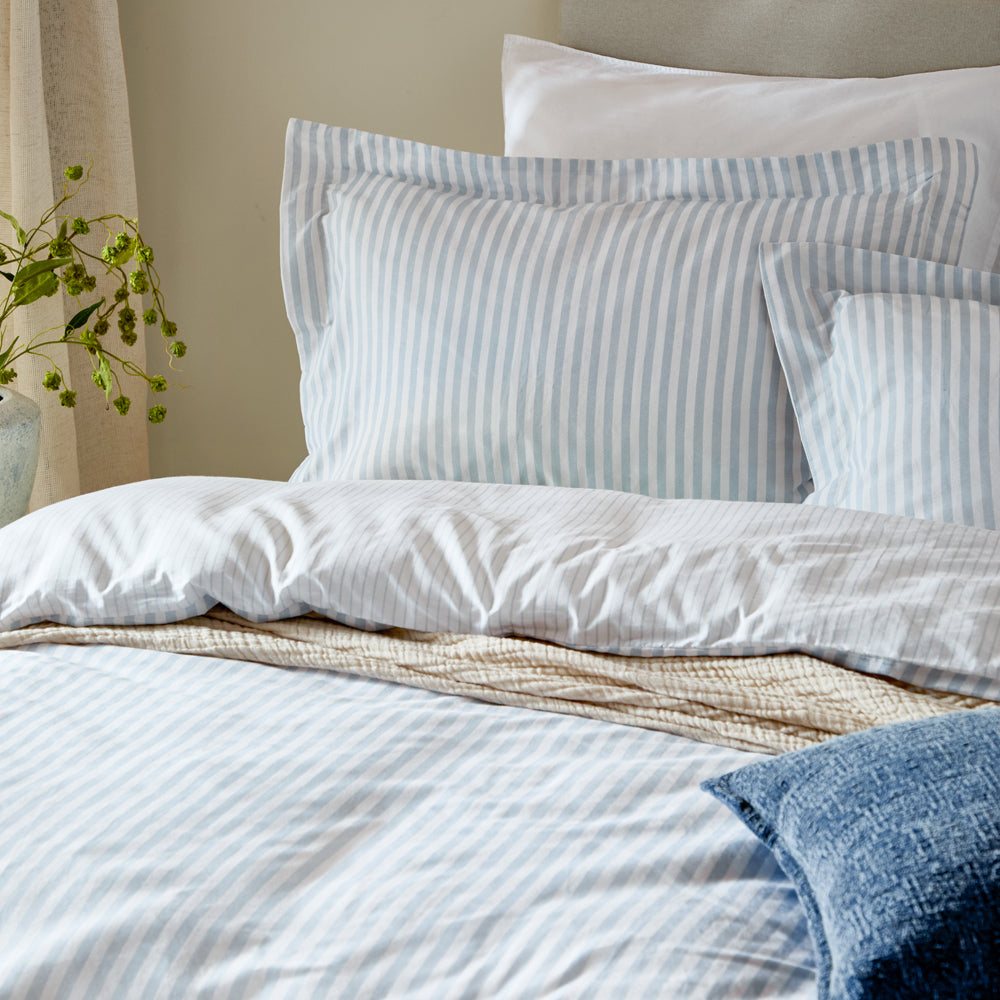 Hebden Stripe 100% Cotton Duvet Cover Set Mineral Blue