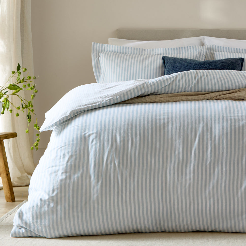 Hebden Stripe 100% Cotton Duvet Cover Set Mineral Blue