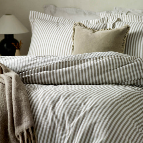 Striped Brown Bedding - Hebden Mélange Stripe Cotton Duvet Cover Set Mole Yard