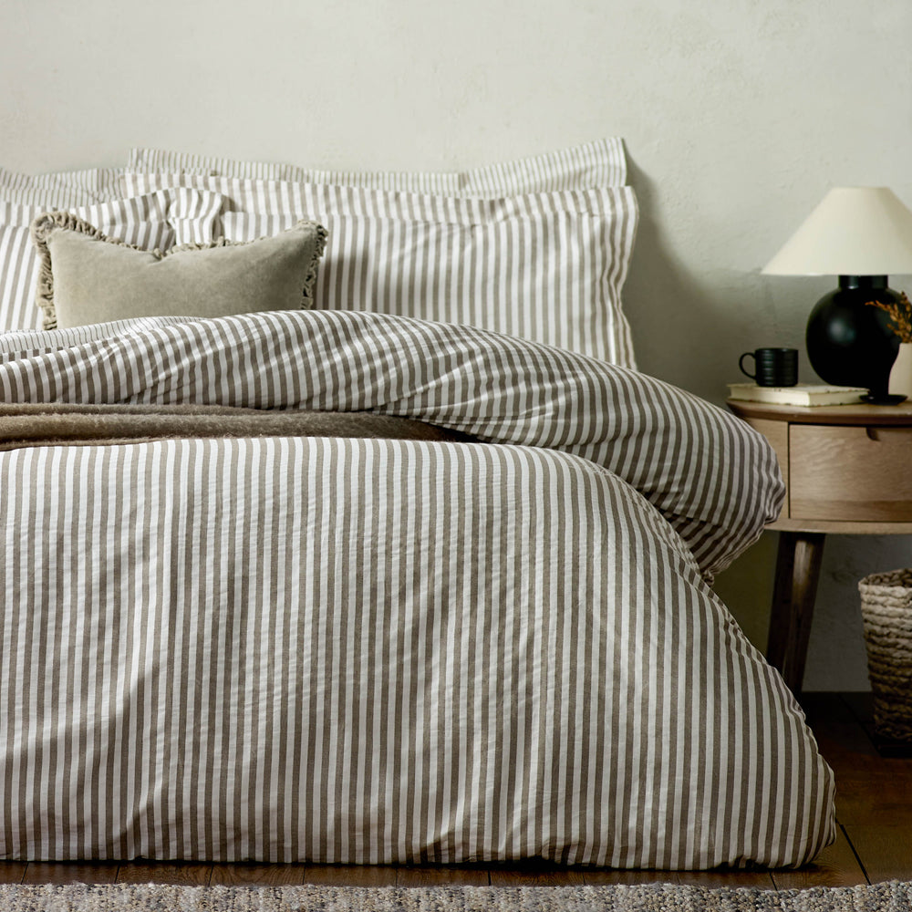 Hebden Stripe 100% Cotton Duvet Cover Set Mole