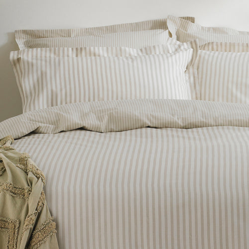 Striped Beige Bedding - Hebden Mélange Stripe 100% Cotton Duvet Cover Set Natural Yard