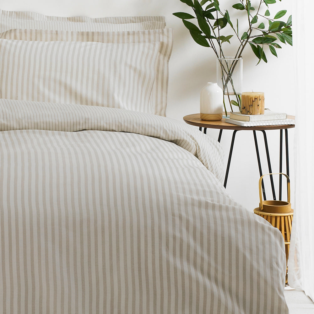 Hebden Stripe 100% Cotton Duvet Cover Set Natural