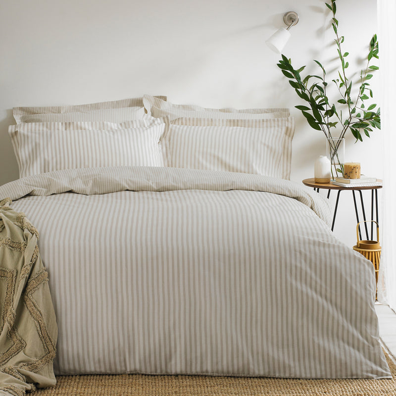 Striped Beige Bedding - Hebden Mélange Stripe 100% Cotton Duvet Cover Set Natural Yard