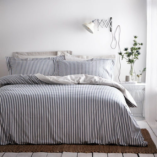 Striped Blue Bedding - Hebden Mélange Stripe 100% Cotton Duvet Cover Set Navy/Grey Yard
