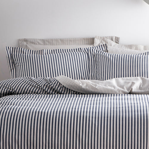 Striped Blue Bedding - Hebden Mélange Stripe 100% Cotton Duvet Cover Set Navy/Grey Yard