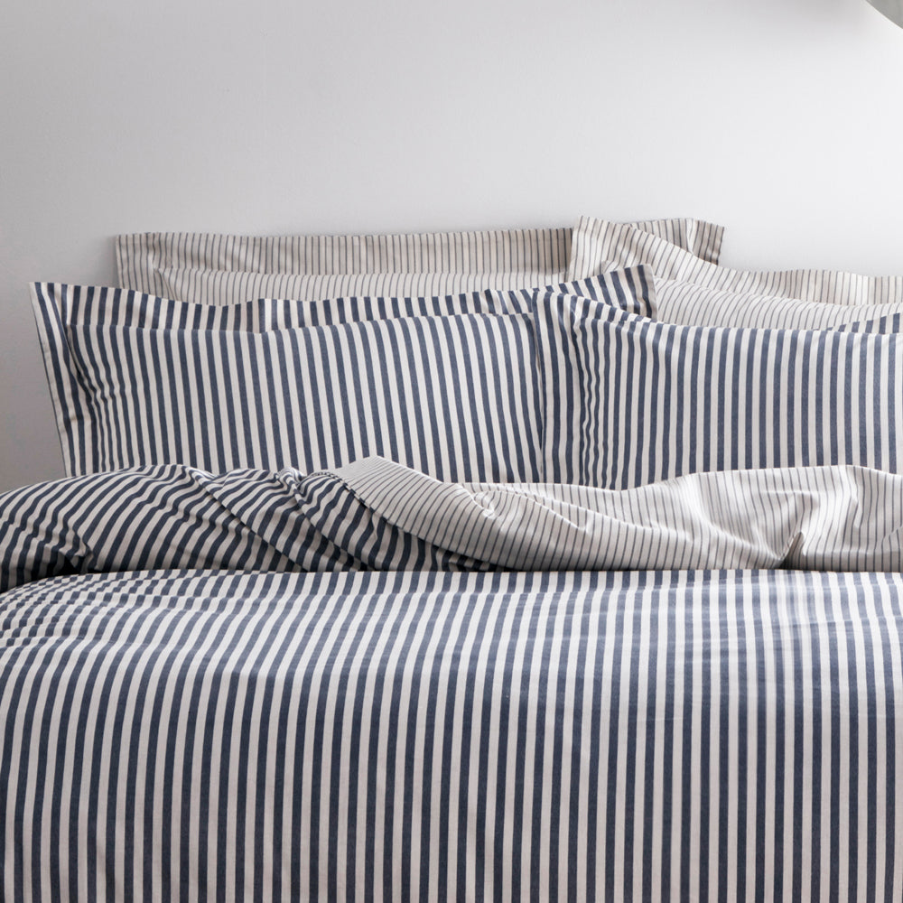 Hebden Stripe 100% Cotton Duvet Cover Set Navy