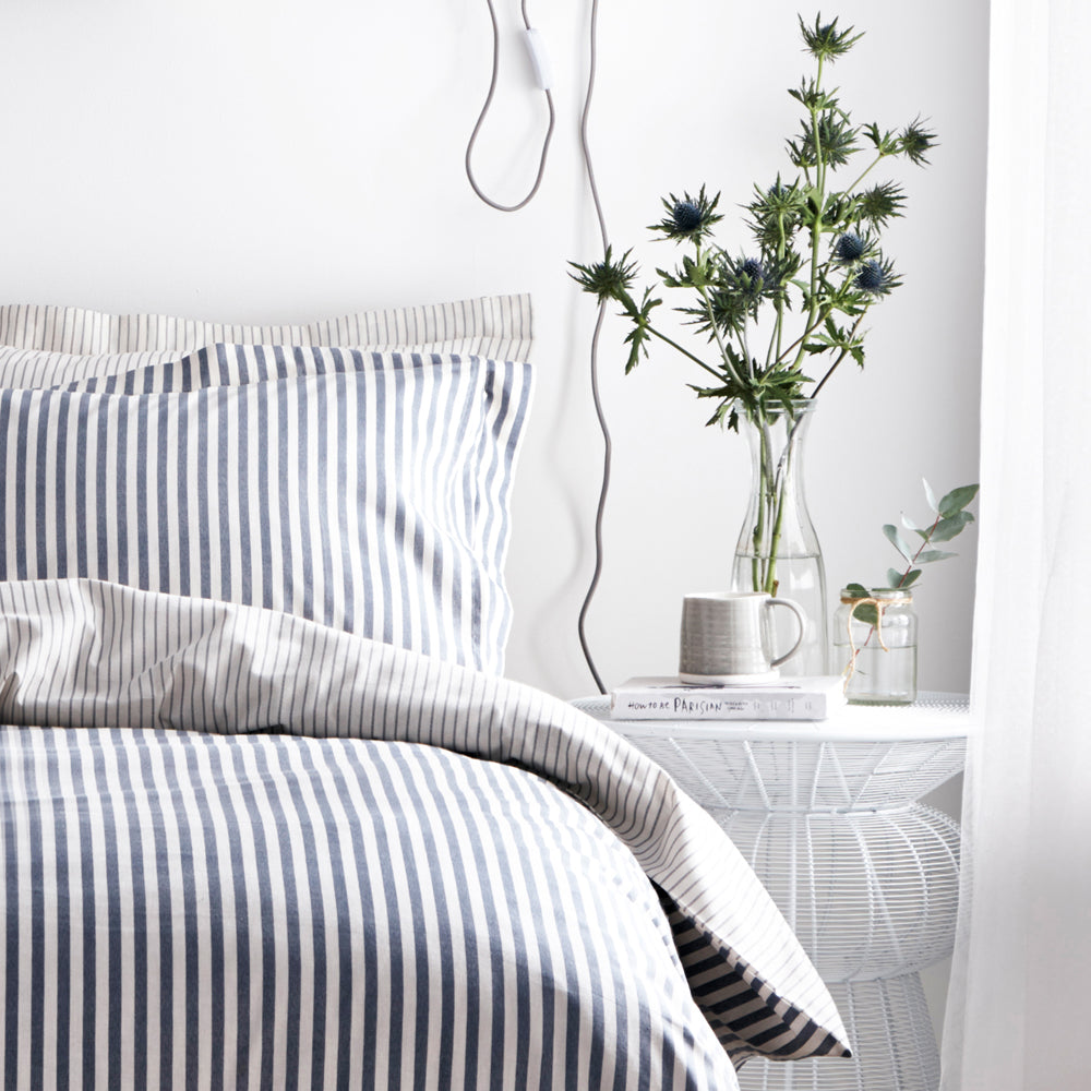 Hebden Stripe 100% Cotton Duvet Cover Set Navy