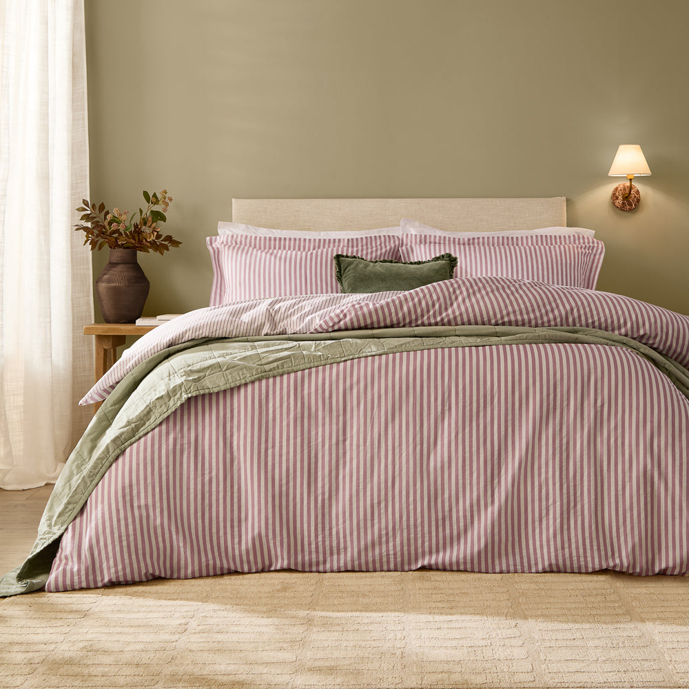 Striped Pink Bedding - Hebden Stripe 100% Cotton Duvet Cover Set Rosewood Yard