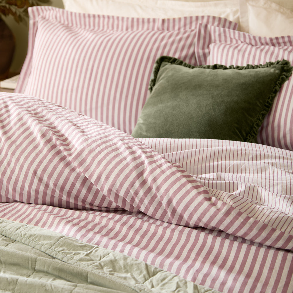 Hebden Stripe 100% Cotton Duvet Cover Set Rosewood