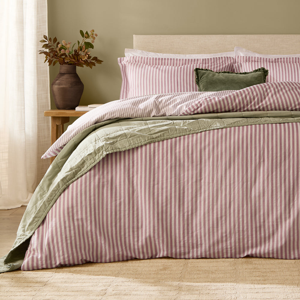 Hebden Stripe 100% Cotton Duvet Cover Set Rosewood
