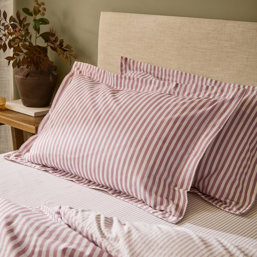Hebden Stripe 100% Cotton Duvet Cover Set Rosewood