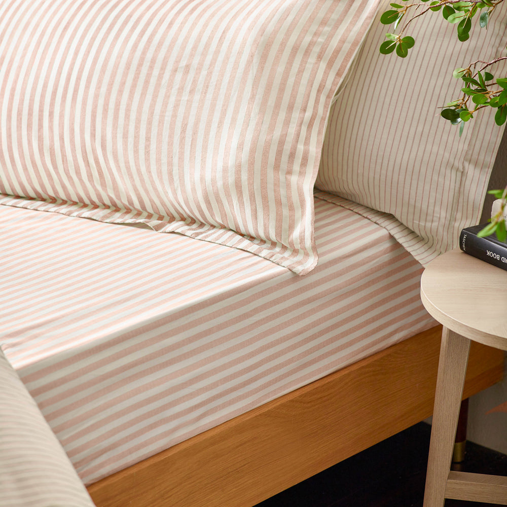 Hebden Stripe 100% Cotton Pillowcase Pair Blush
