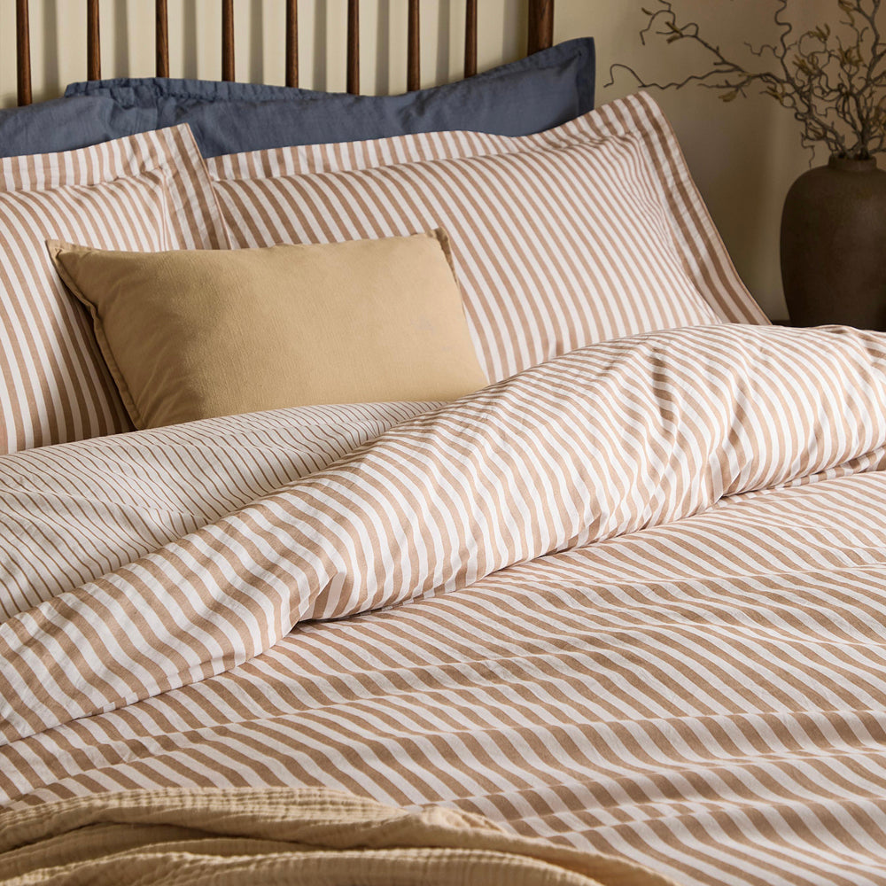 Hebden Stripe 100% Cotton Pillowcase Pair Caramel