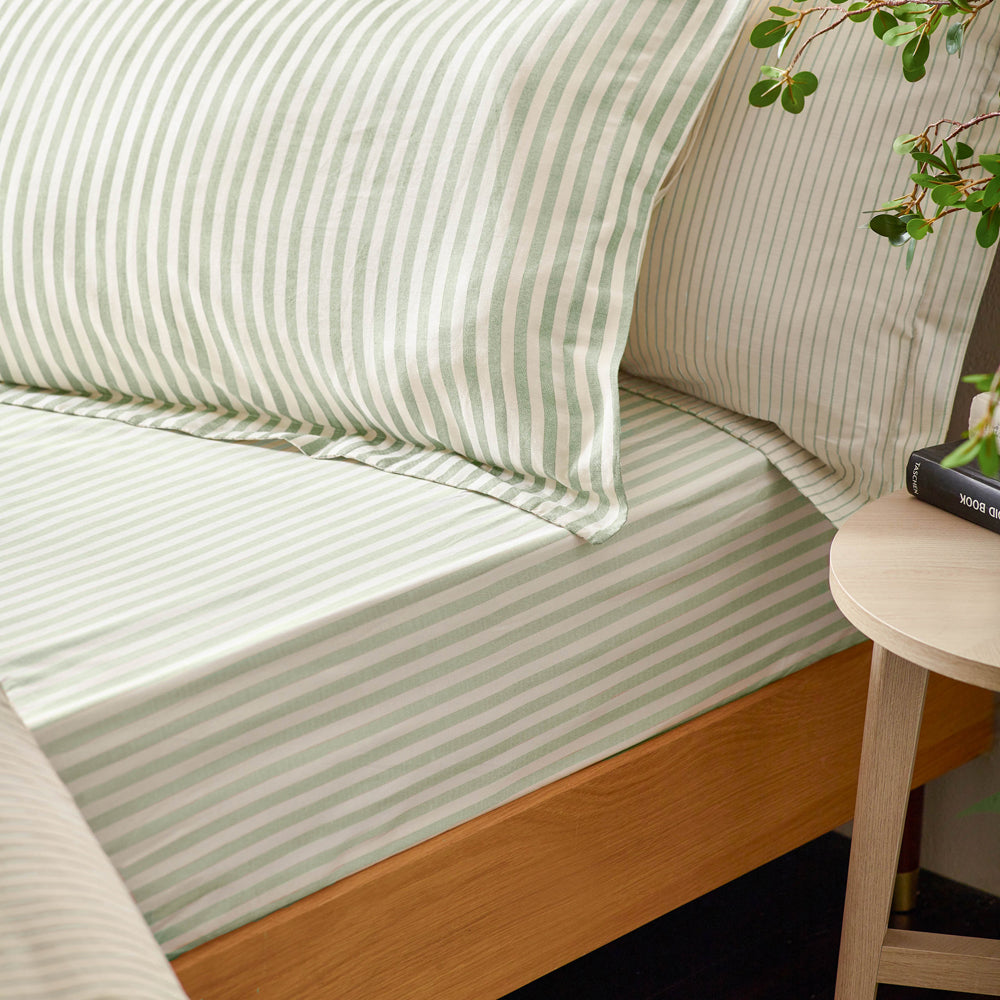 Hebden Stripe 100% Cotton Pillowcase Pair Eucalyptus
