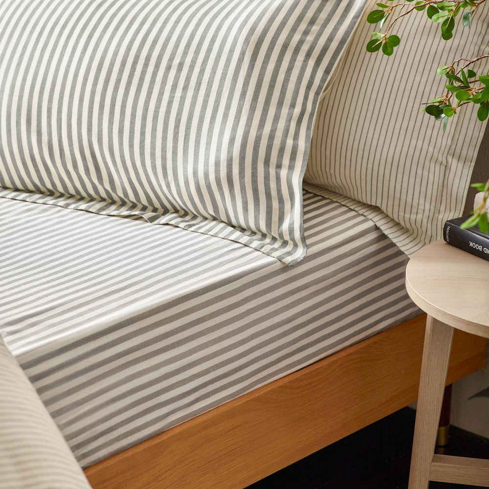 Hebden Stripe 100% Cotton Pillowcase Pair Grey