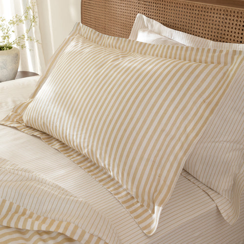 Striped Yellow Bedding - Hebden Mélange Stripe 100% Cotton Pillowcase Pair Honey Yellow Yard
