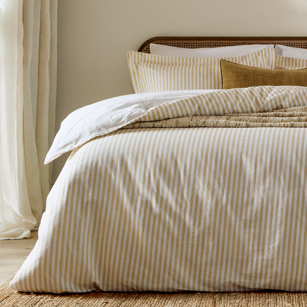 Hebden Stripe 100% Cotton Pillowcase Pair Honey Yellow