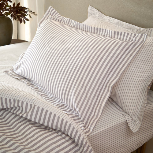Striped Blue Bedding - Hebden Mélange Stripe 100% Cotton Pillowcase Pair Mauve Yard