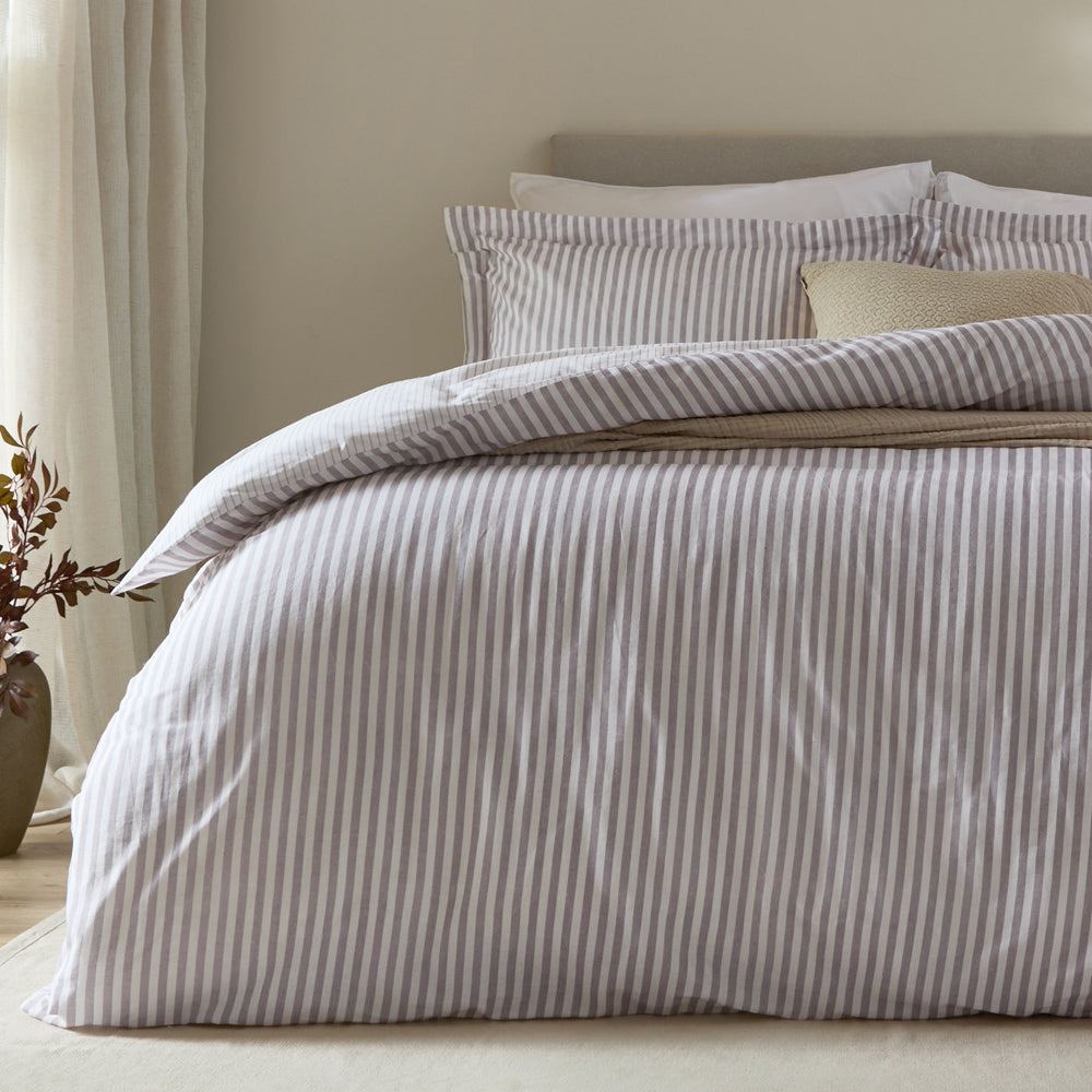 Hebden Stripe 100% Cotton Pillowcase Pair Mauve