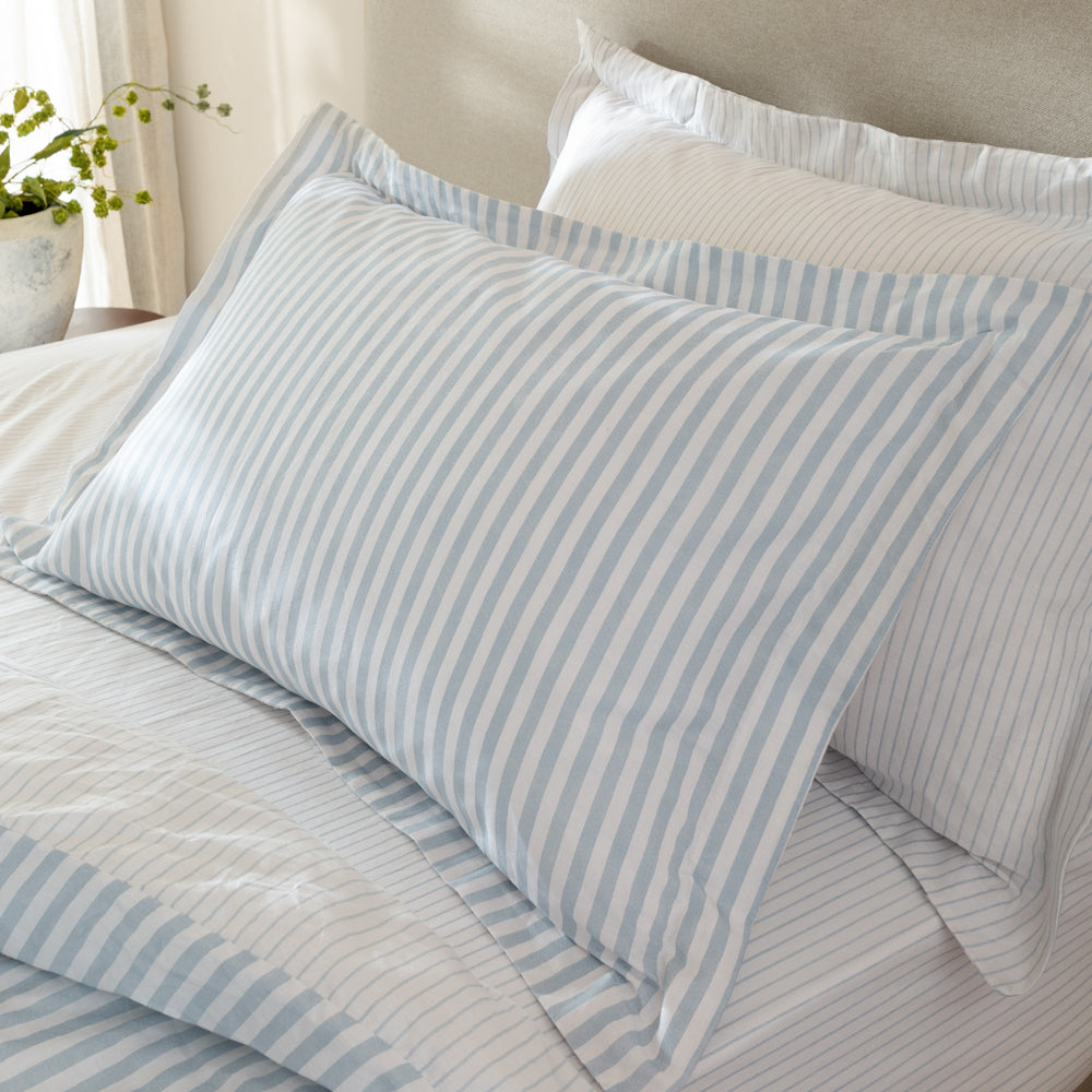 Striped Purple Bedding - Hebden Stripe 100% Cotton Pillowcase Pair Mineral Blue Yard