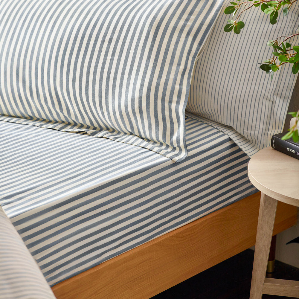 Hebden Stripe 100% Cotton Pillowcase Pair Navy
