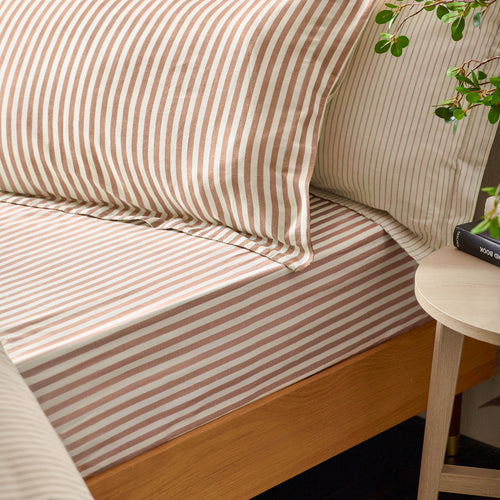 Striped Brown Bedding - Hebden Mélange Stripe Pillowcase Pair Pecan Yard