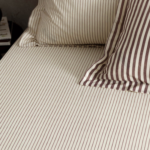 Striped Red Bedding - Hebden 100% Cotton Narrow Stripe Fitted Bed sheet Beetroot Yard