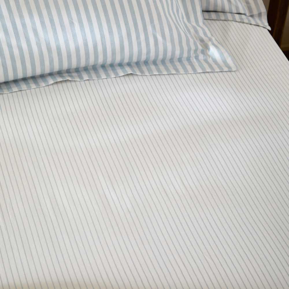 Hebden 100% Cotton Narrow Stripe Fitted Bed Sheet Mineral Blue