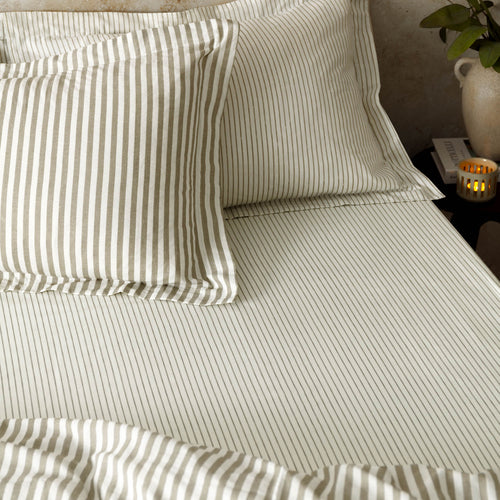 Striped Brown Bedding - Hebden 100% Cotton Narrow Stripe Fitted Bed sheet Mole Yard