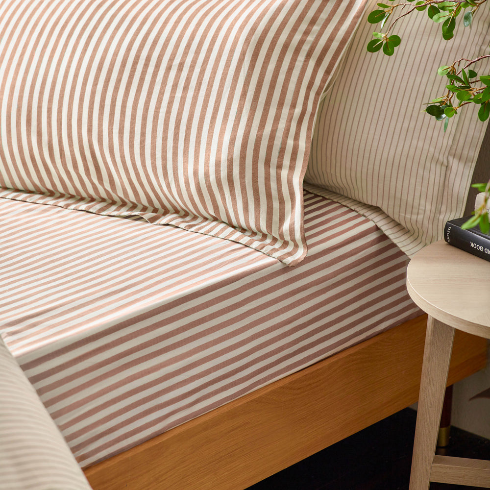 Striped Orange Bedding - Hebden Striped Fitted Sheet Pecan Yard