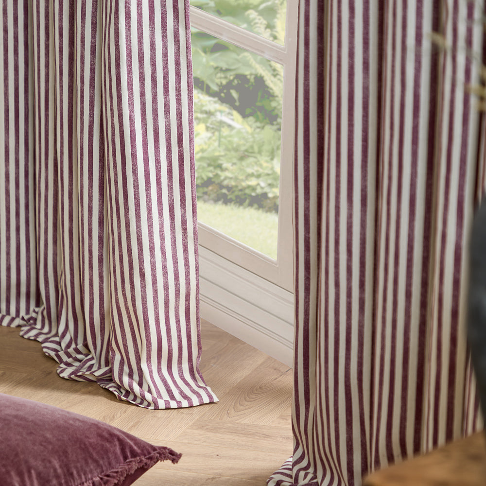 Hebden Striped 100% Cotton Lined Eyelet Curtains Beetroot